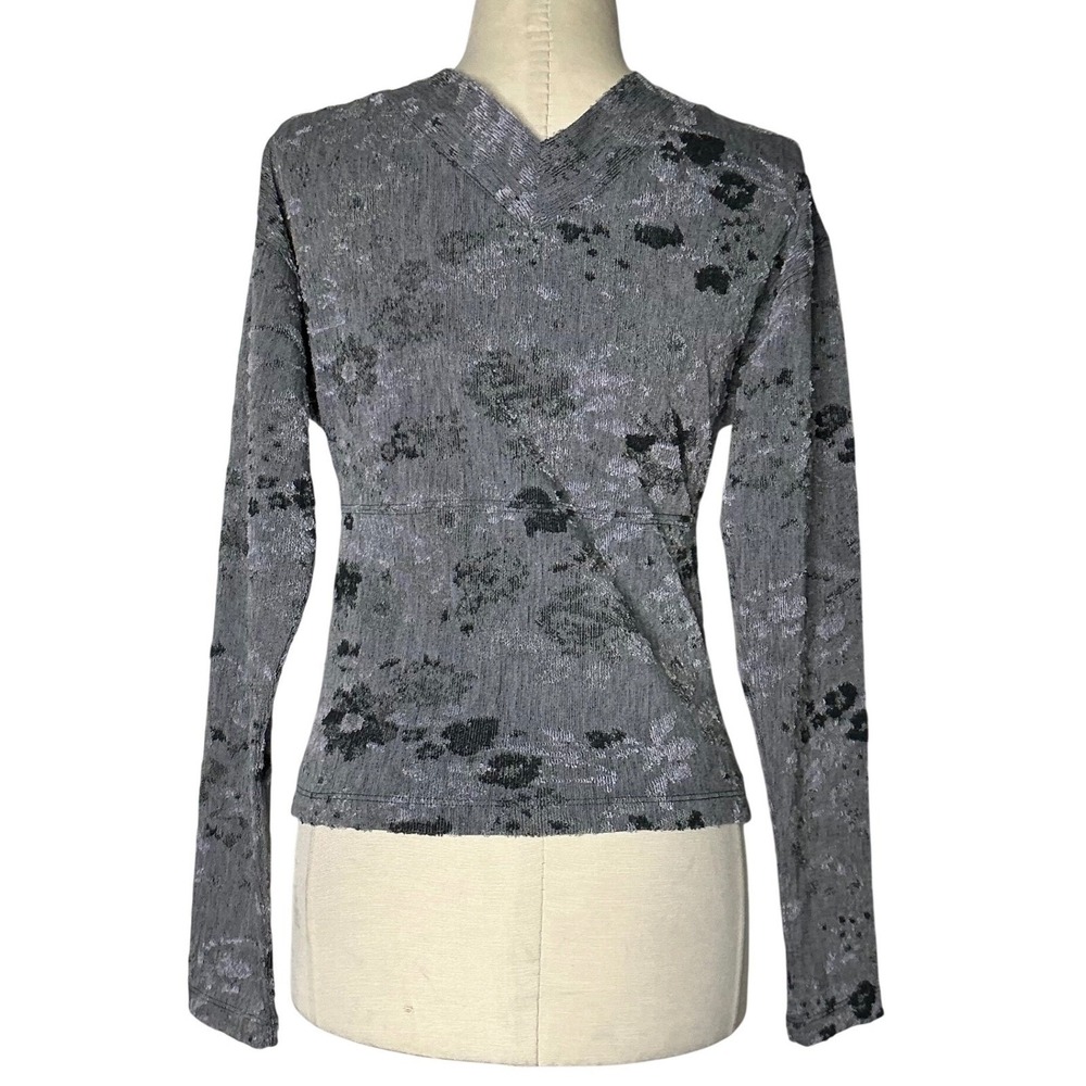 Free People Top XS Gray Textured Button Front Long Sleeve Boho Grunge - Picture 5 of 11